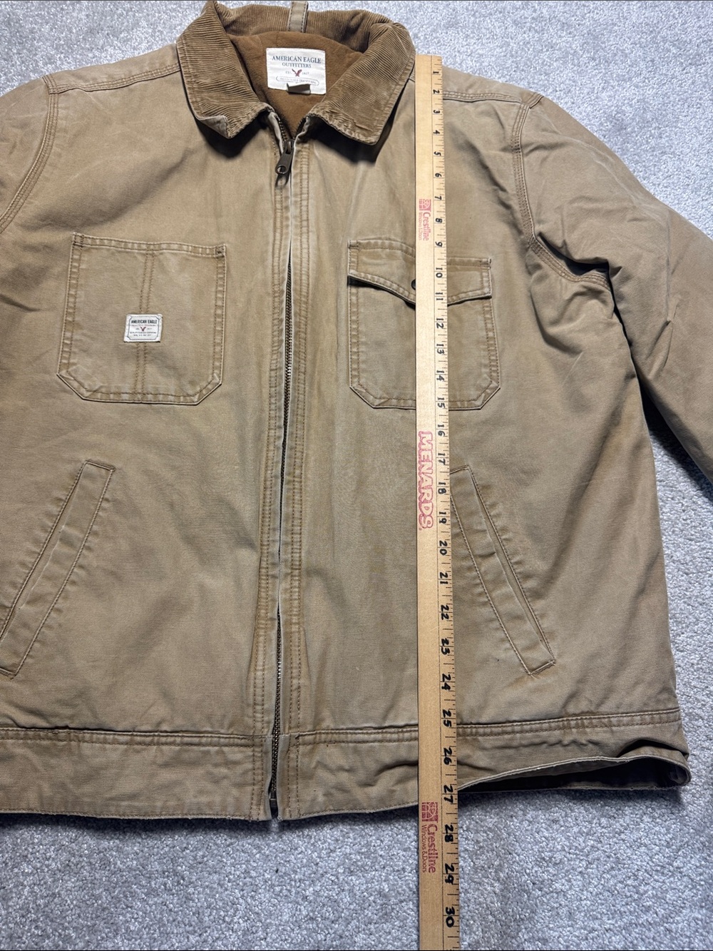AMERICAN EAGLE MENS XL KHAKI CANVAS CHORE FIELD JACKET COAT CORDUROY COLLAR WORK - Picture 14 of 17